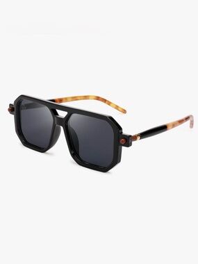 Oversized Black Square Sunglasses | Bold Luxe Frame w/ Tortoise Arms |